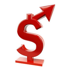 Red dollar sign with arrow isolated on transparent background