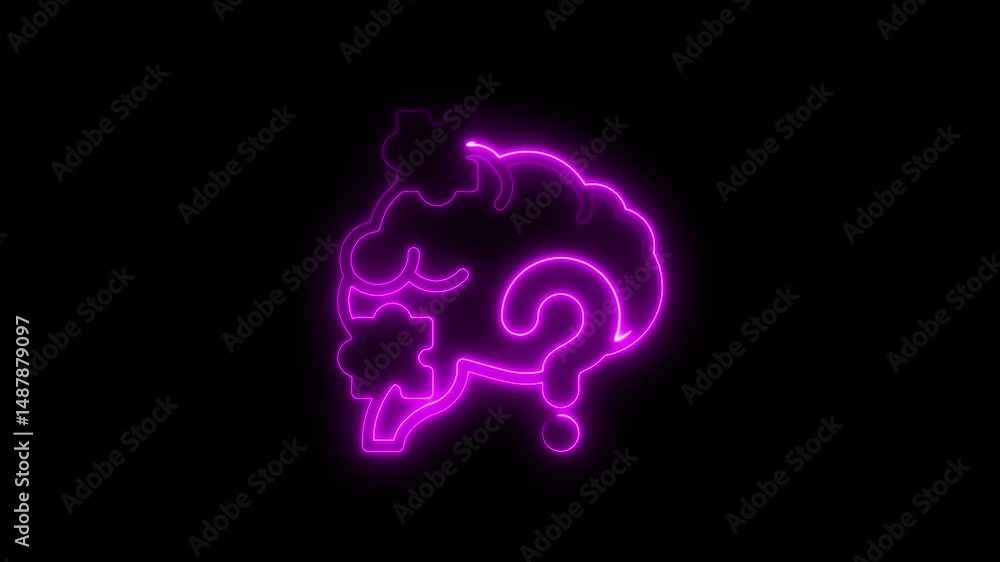 Poster neon brain puzzle illustrating ideas problem solving innovation and creativity concepts