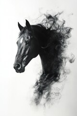 Stunning Black Horse Portrait Surrounded by Whimsical Smoke, Capturing Elegance and Strength in Artistic Expression