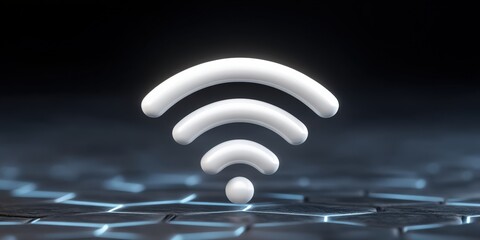 Modern representation of wireless connectivity with a glowing wifi symbol on a futuristic tile background showcasing technology interconnectedness digital lifestyle and modern communication