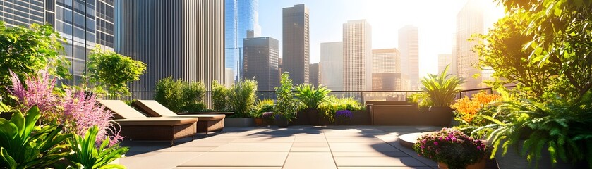 Fototapeta premium Urban rooftop terrace with city views
