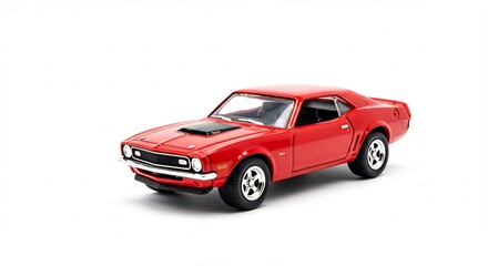 Fototapeta premium Classic red diecast muscle car model gleams brightly under studio lighting. AI Generated