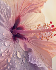 Hibiscus flower macro with water droplets and soft light