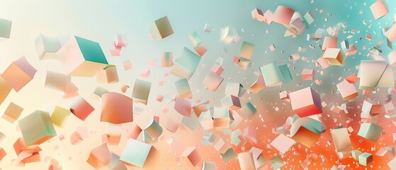 Colorful Abstract Background with Floating Geometric Shapes and Cubes