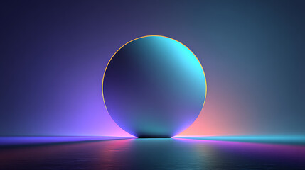 Minimalist Glossy Sphere with Gradient Lighting and Reflective Surface in Futuristic Scene