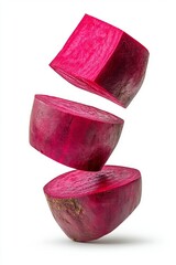 Floating Fresh Beetroot Slices on White Background
