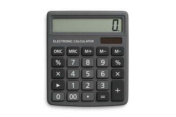 Electronic calculator showing zero on transparent background