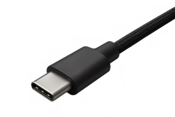 Usb-c cable connector close-up on transparent background