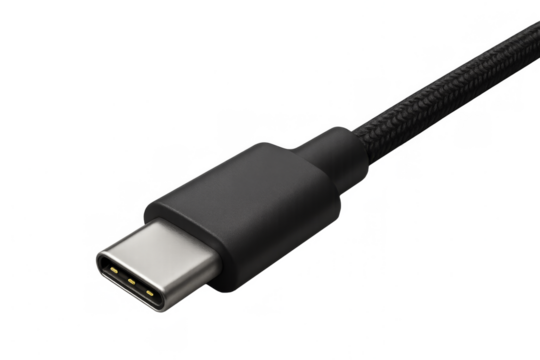 Usb-c cable connector close-up on transparent background