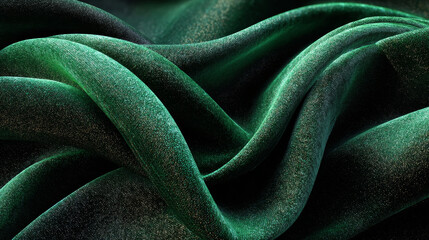 Luxurious Emerald Green Velvet Fabric with Sparkling Shimmer and Rich Folds