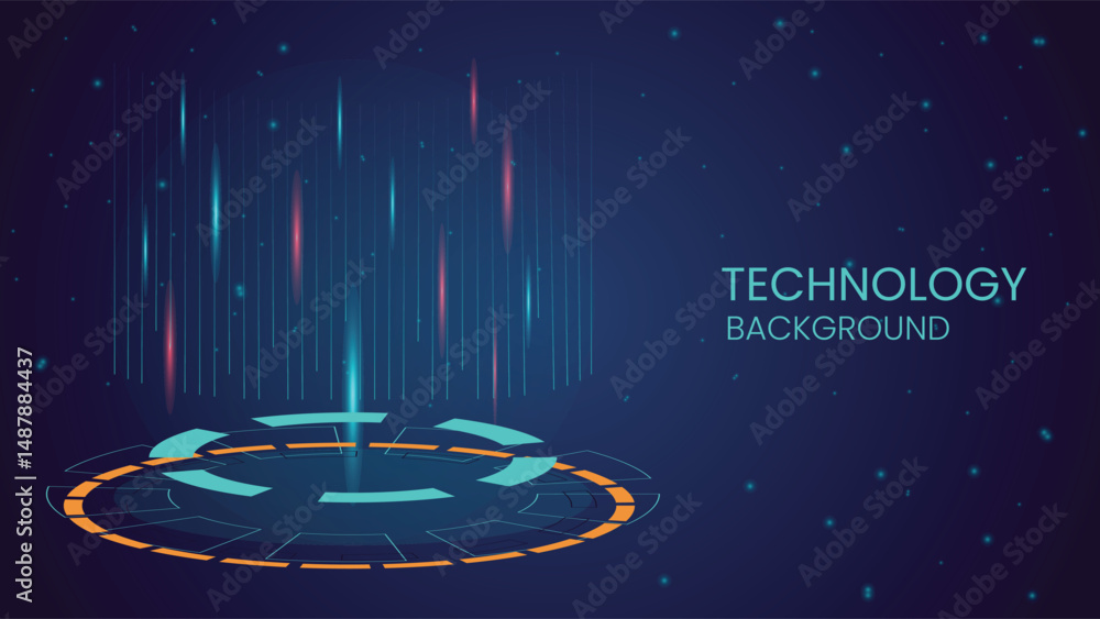 Poster abstract digital technology background featuring glowing hud elements and futuristic graphics on a d
