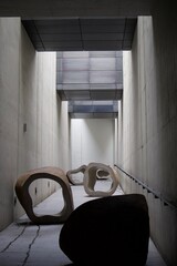 Modern Art and Brutalist Architecture in a Stylish Corridor