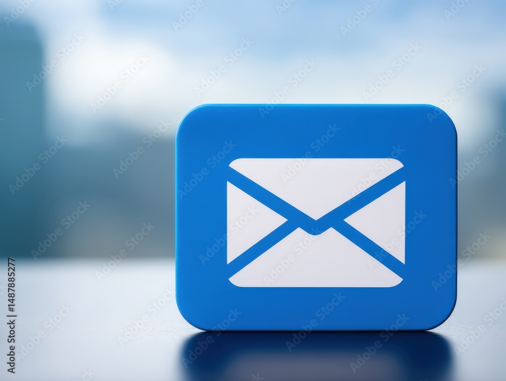Poster digital icon representing email communication with blue background and smooth edges illustrating tec