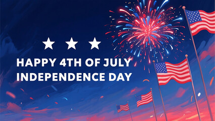 Vibrant 4th of July Independence Day Celebration with Fireworks and American Flags
