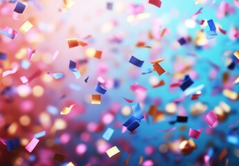 Colorful Confetti Falling in a Celebration Background with Sparkling Lights and Cheerful Atmosphere