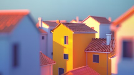 Vibrant Miniature Houses in Warm Sunlight