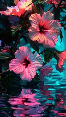 Vibrant Pink Flowers Reflecting in Water