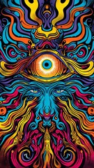 Vibrant Psychedelic Abstract Eye and Face Art