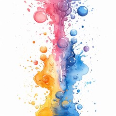 Vibrant Watercolor Paint Splash with Bubbles on White Background