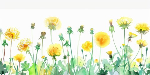 Watercolor Dandelions on White Background