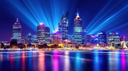 Obraz premium City skyline with vibrant light trails, capturing the dynamic energy of urban life.