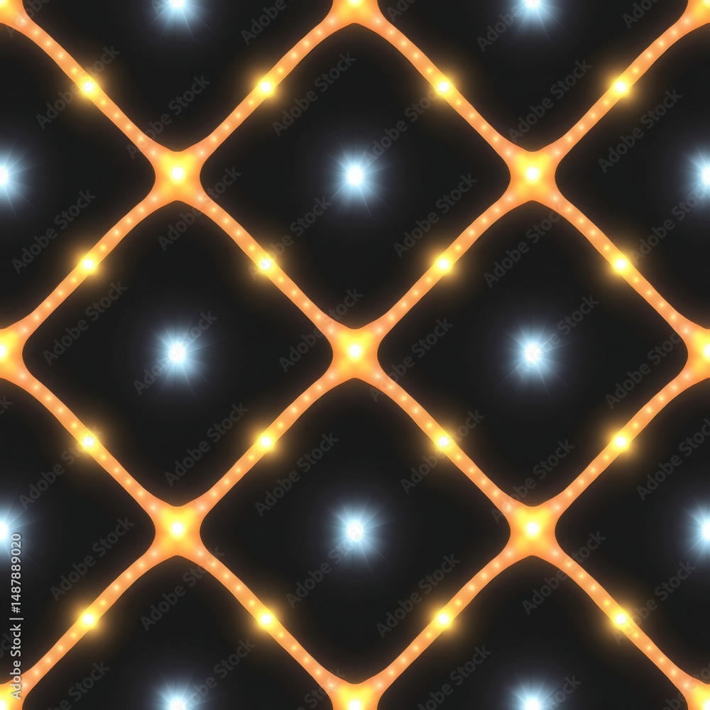 Poster dynamic geometric pattern with bright orange lines and radiant star-like shapes creating an engaging