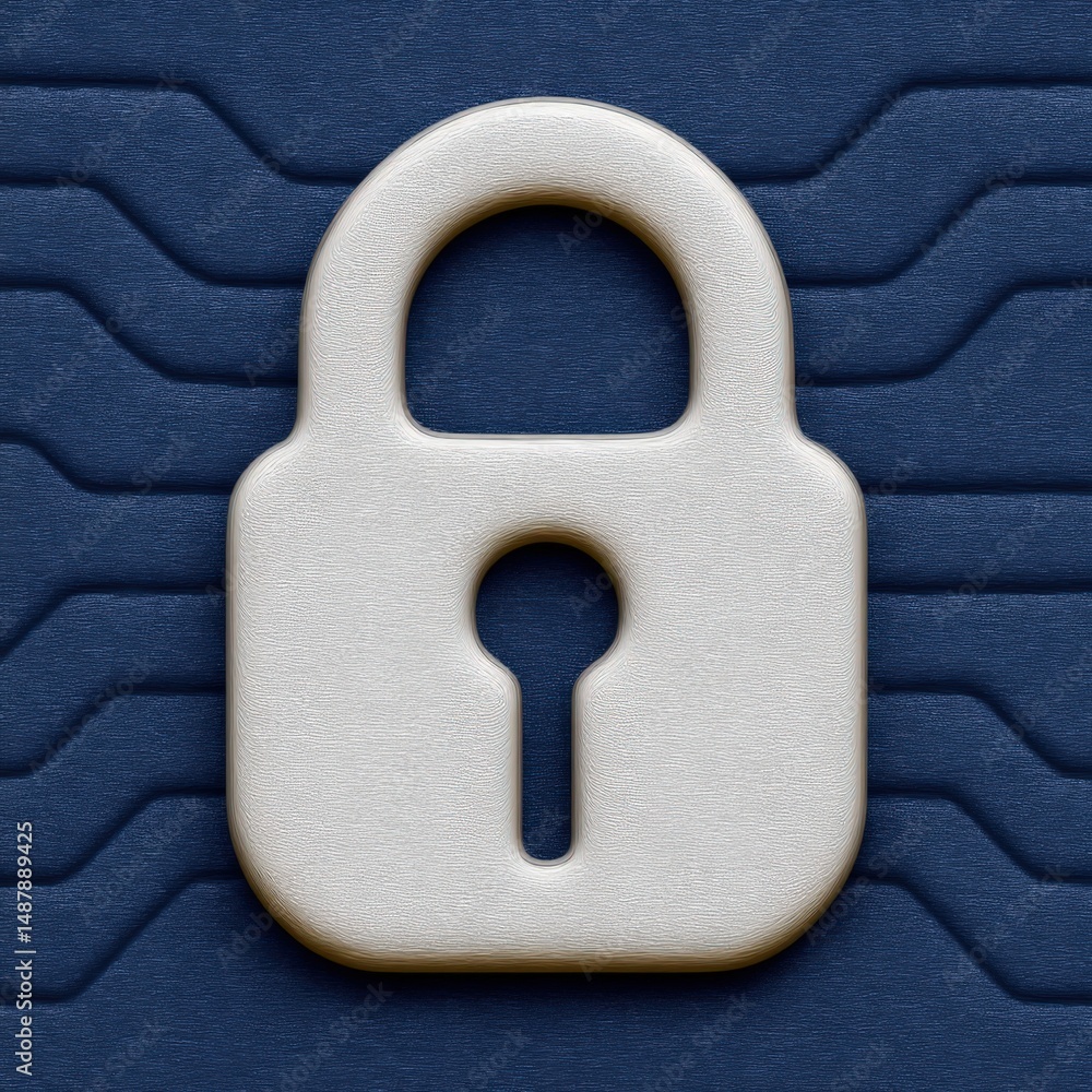 Poster strong lock symbol on textured blue background representing digital security and protection from cyb