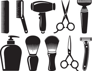 Barbershop tools icons black and white set