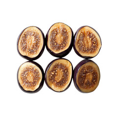 Six Halved Figs Arranged in a Grid Pattern