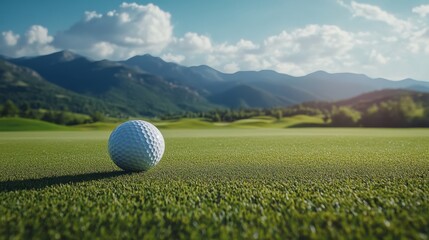 Ball sails gracefully down the fairway amidst breathtaking mountains and lush green valleys in the warmth of an afternoon sun