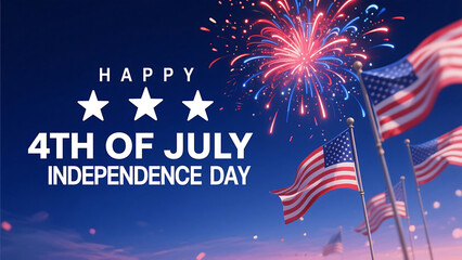Vibrant 4th of July Independence Day Celebration with Fireworks and American Flags