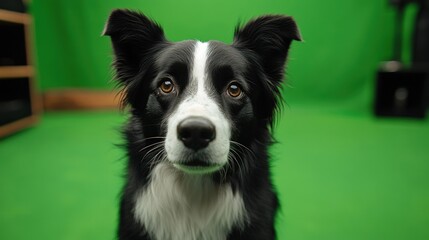 Fototapeta premium Adorable Close-Up of a Border Collie Dog against a Green Screen Background