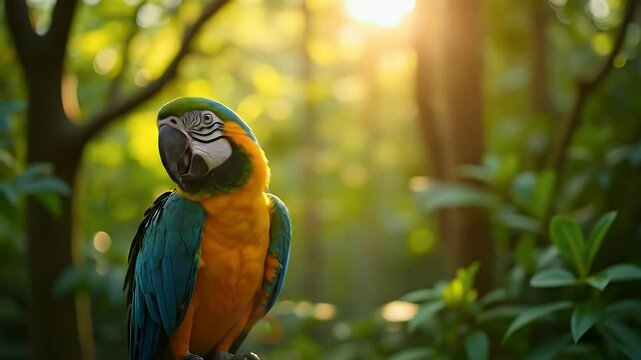 Colorful macaw in lush jungle