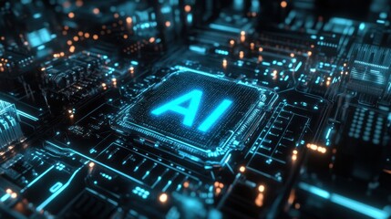 Fototapeta premium Exploring the future of technology through intricate details of an advanced AI chip illuminating the depths of innovation and intelligence