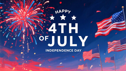 Vibrant 4th of July Independence Day Celebration with Fireworks and American Flags