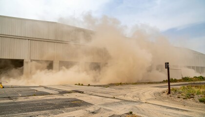 Obraz premium Abandoned Chemical Storage Warehouse with Loading Docks and Dust