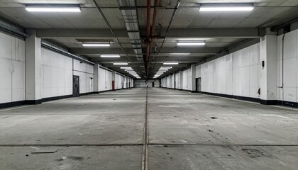Abandoned Industrial Storage Space with Cold Fluorescent Lighting