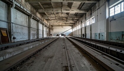 Abandoned Grain Silo Interior with Conveyor Belts and Cool Lighting