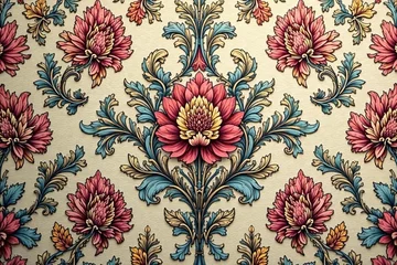 Wandcirkels aluminium Intricate floral damask textile design in muted tones , wallpaper, background © Pada