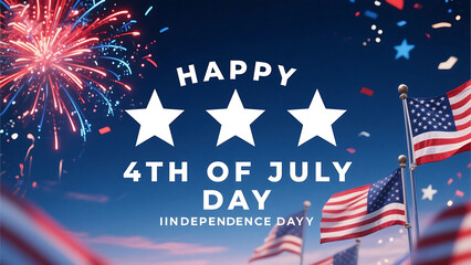 Vibrant 4th of July Independence Day Celebration with Fireworks and American Flags