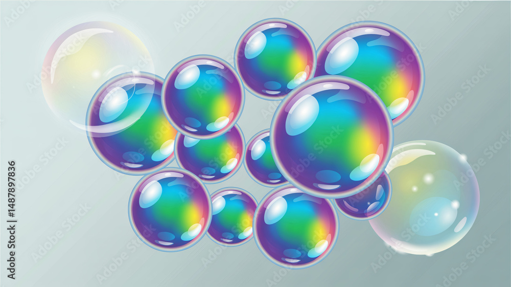 Poster realistic vector soap bubbles on a transparent background