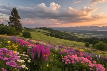 Fototapeta premium Beautiful spring flowers landscape view full of plants and colorful flowers