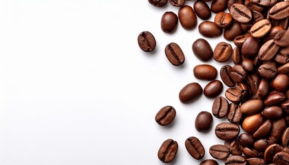 Obraz premium panoramic coffee beans border isolated on white background with copy space