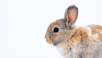 Fototapeta premium Adorable brown and grey baby bunny posing on white background