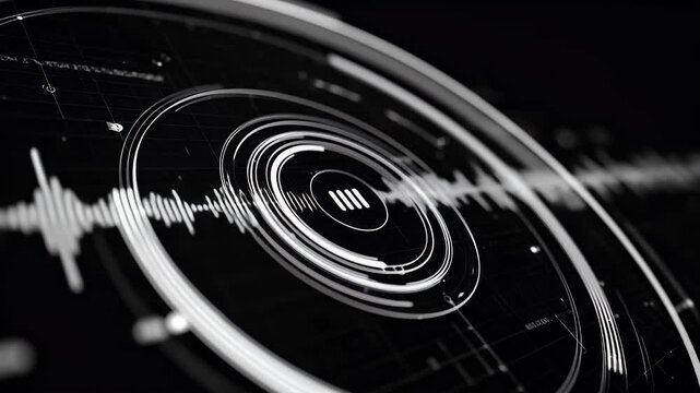 Stylish audio spectrum animation with circular UI and white soundwave lines, perfect for voice recognition or music tech visuals.

