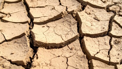 Close-Up of Cracked Earth Demonstrating Extreme Dryness Effects