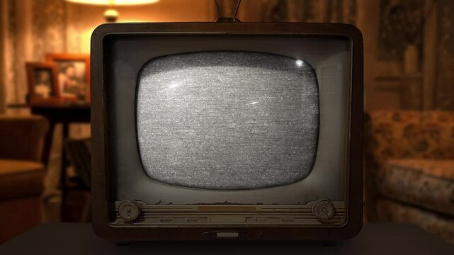 vintage tv with no signal and green screen