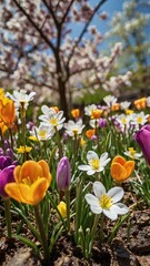 Fototapeta premium Low angle view of spring flowers