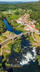 Aerial view of the picturesque Ponte Maceira village, Galicia, Spain