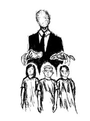 Scribble art slenderman and children